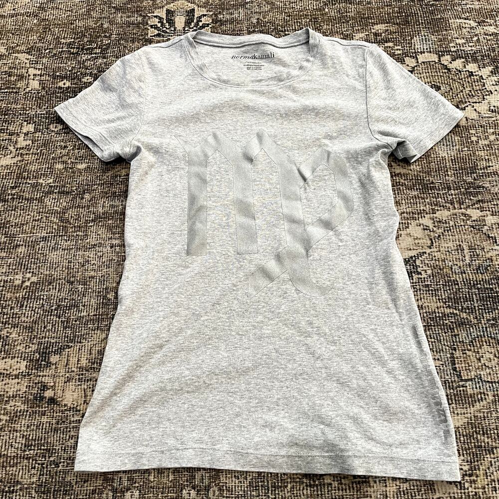 Norma Kamali Grpahic Tee Gray Ribbed Women's Size M